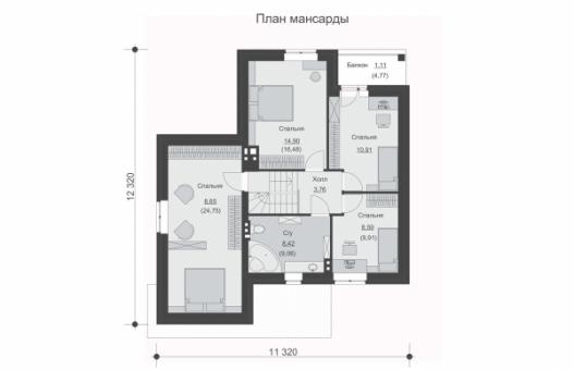 Одноэтажный жилой дом с мансардой и гаражом